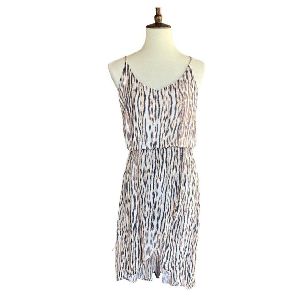 Tart Womens Leopard Spaghetti Straps Asymmetrical Wrap Mini Dress Size XS